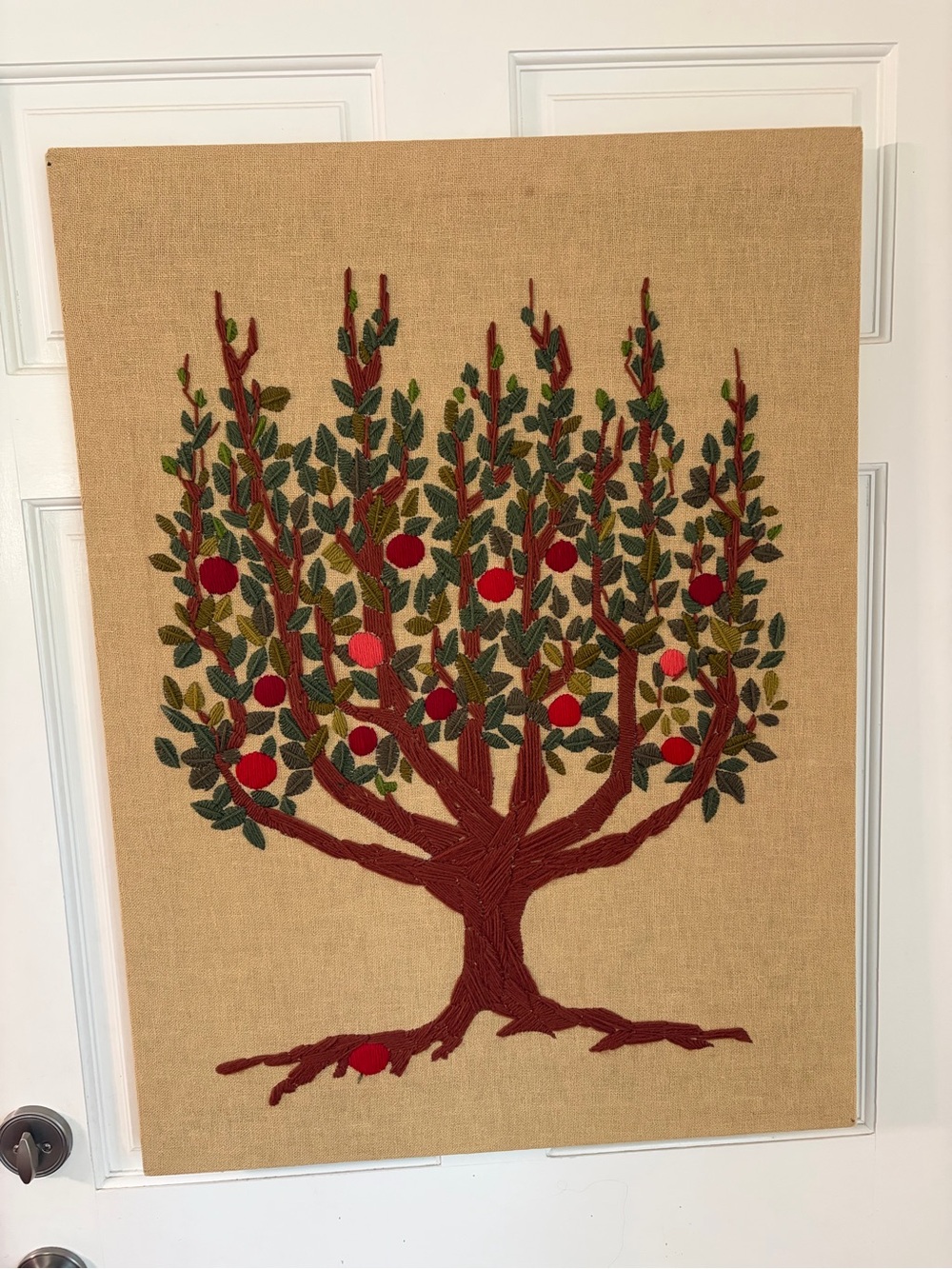 Vintage 70s Paragon Needlecraft Crewel Embroidery Apple Tree Stretched Frame